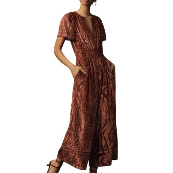 Anthropologie M NEW The Somerset Jumpsuit Velvet Burnout Edition Flowy - Picture 1 of 10